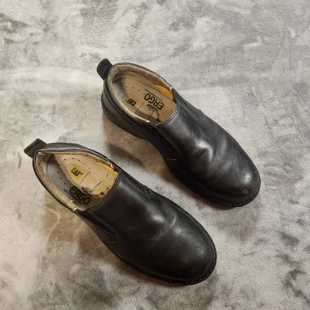 Caterpillar Shoes Mens 8.5 Wide Black Leather Conclude Slip-On Steel Toe  P90098
